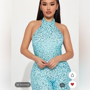 Fashion Nova “For The Night Sequin Jumpsuit” (Aqua)